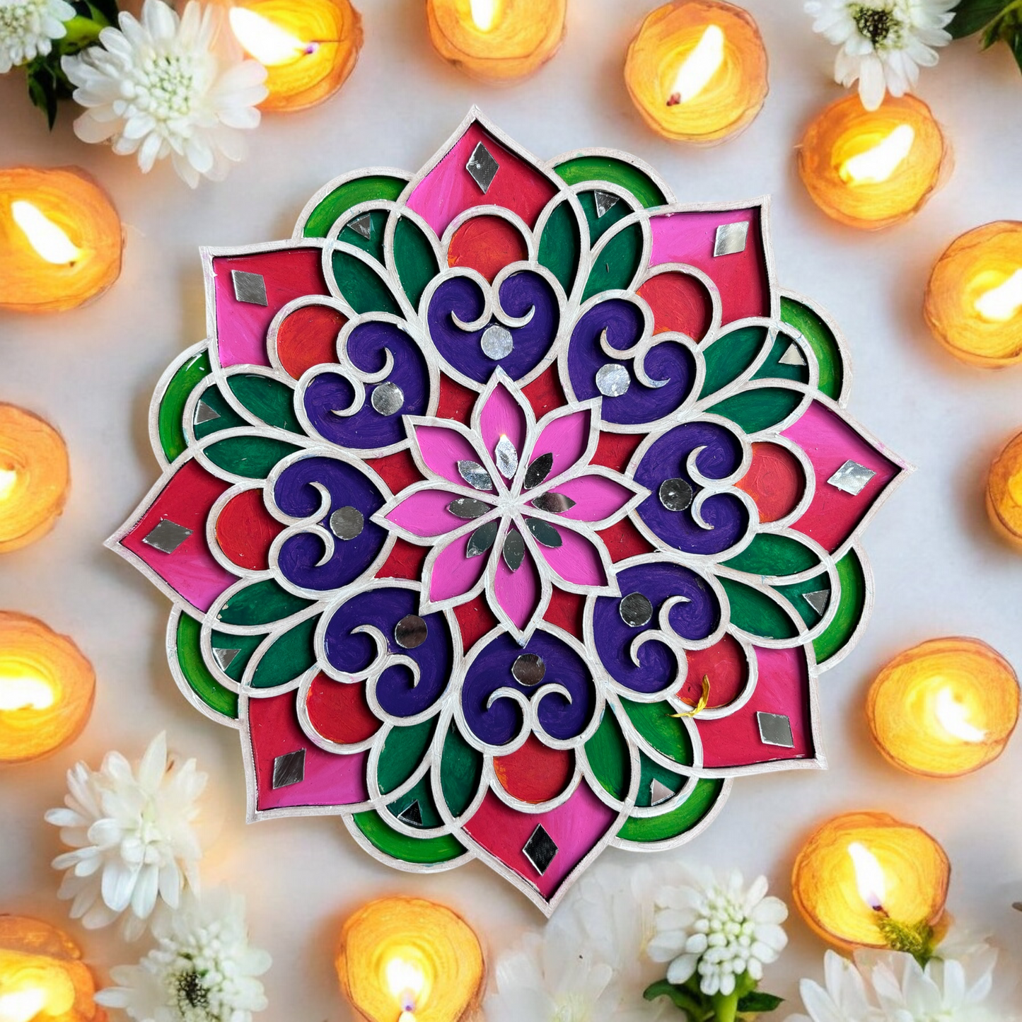 Festive Blossom Double Layerd Rangoli Design DIY kit - 9inch I SPLASH DIY Kit