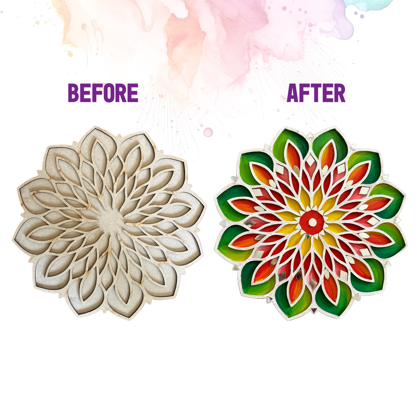 Leaf and Flower Double Layerd Rangoli Design - 9inch DIY Kit I SPLASH DIY Kit