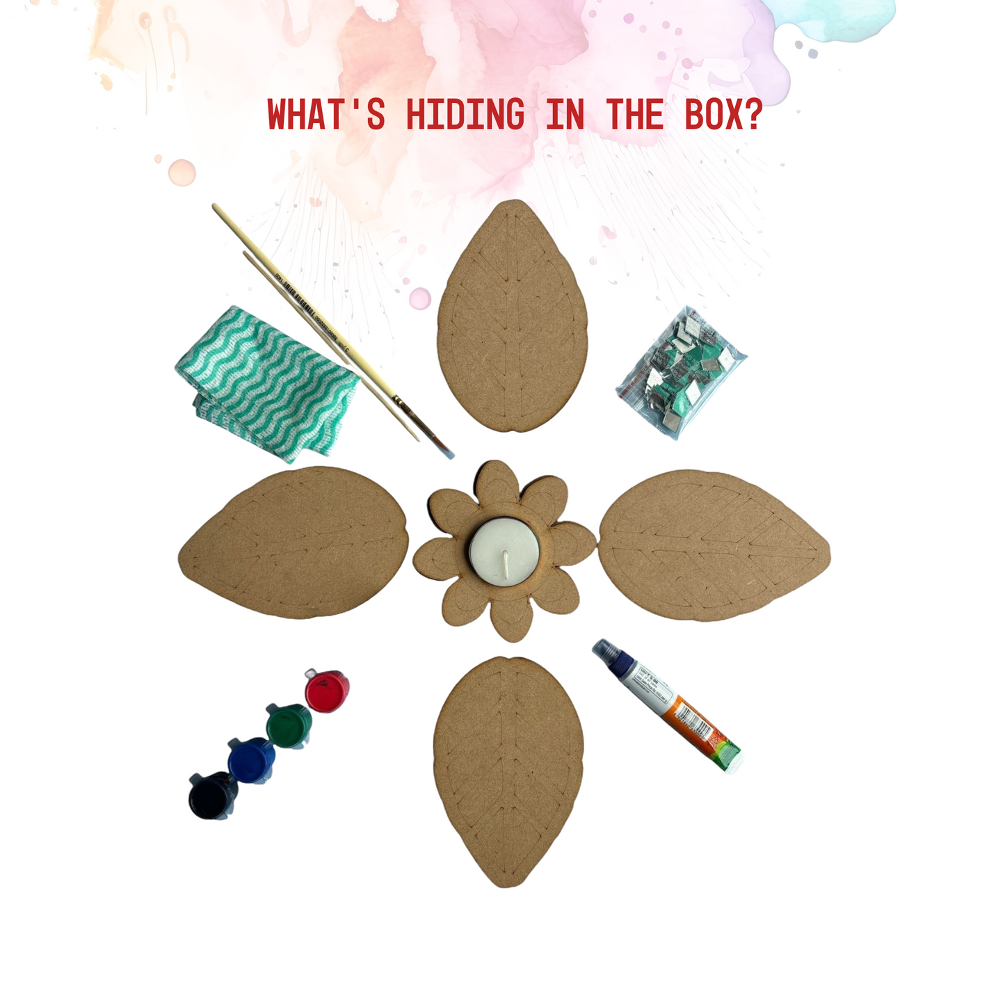 Floral Tea Light and Leaf Rangoli Design DIY Kit I SPLASH DIY Kit