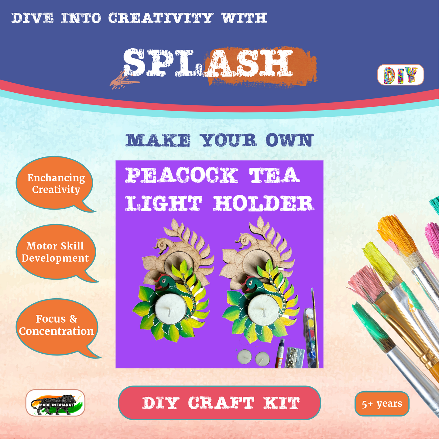 Peacock Tea Light Candle Holder DIY Kit | SPLASH DIY Kit