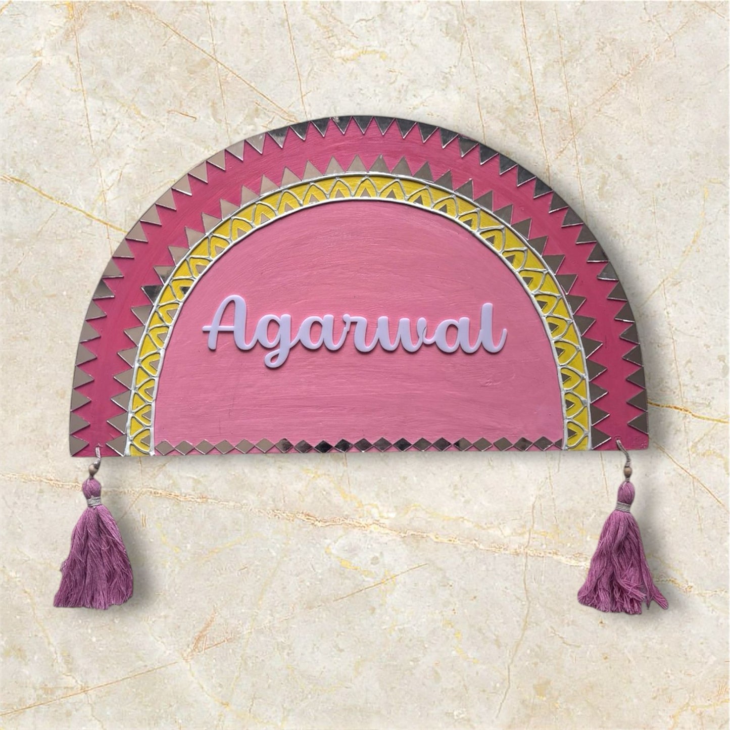 Lippan Art Mud Mirror Work Nameplate