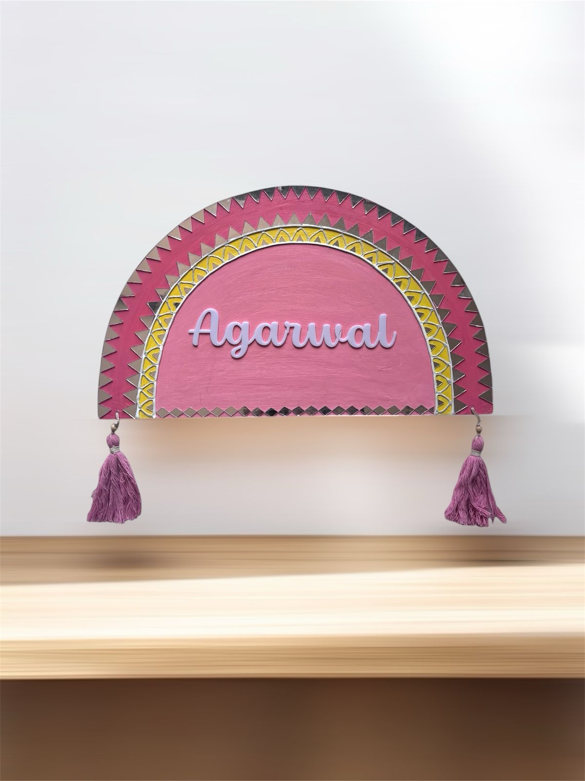 Lippan Art Mud Mirror Work Nameplate