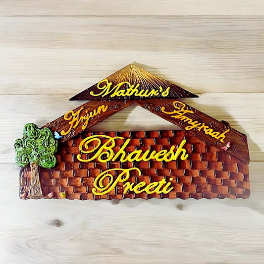 Wooden Hut Family Nameplate