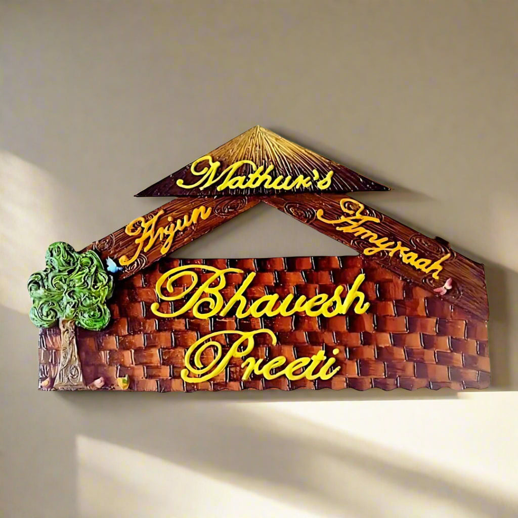 Wooden Hut Family Nameplate