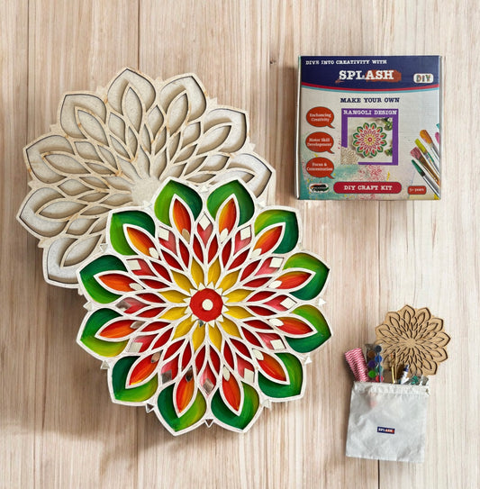 Leaf and Flower Double Layerd  Rangoli Design - 9inch DIY Kit I SPLASH DIY Kit