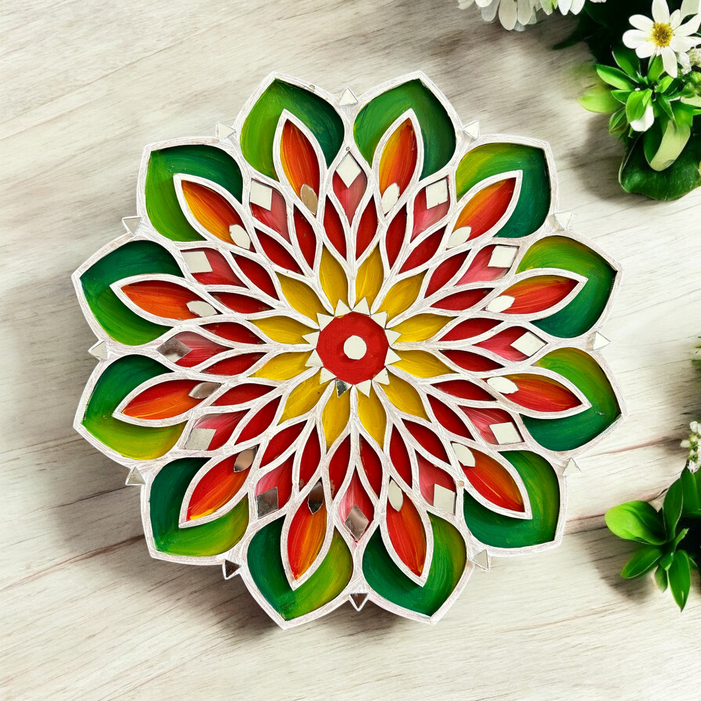 Leaf and Flower Double Layerd  Rangoli Design - 9inch DIY Kit I SPLASH DIY Kit