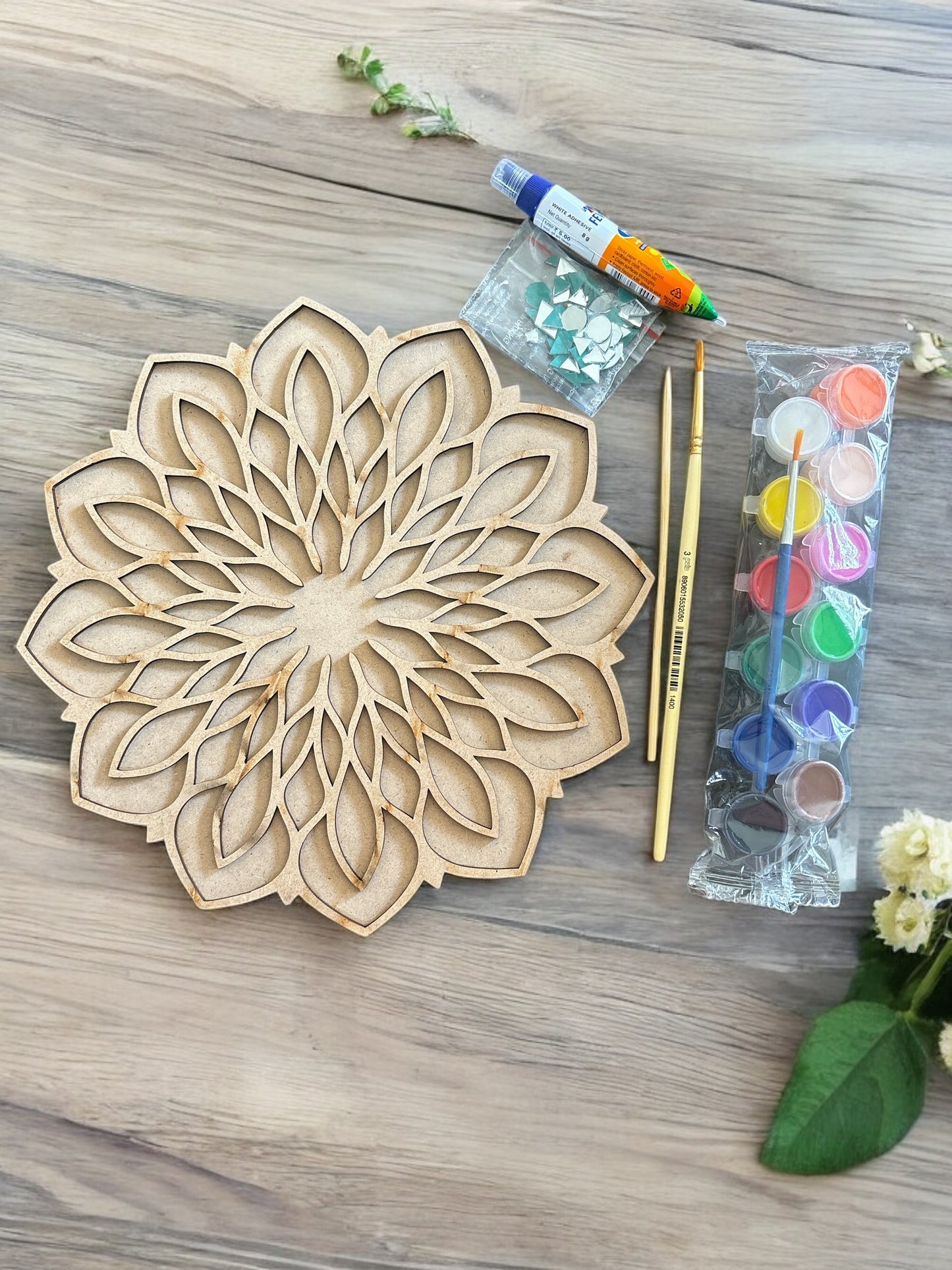 Leaf and Flower Double Layerd  Rangoli Design - 9inch DIY Kit I SPLASH DIY Kit