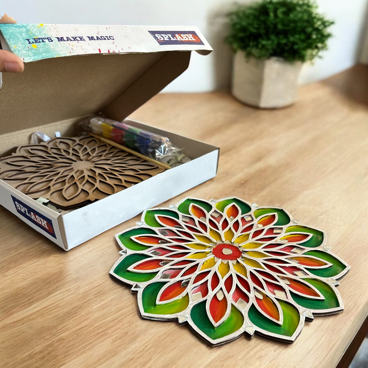 Leaf and Flower Double Layerd  Rangoli Design - 9inch DIY Kit I SPLASH DIY Kit