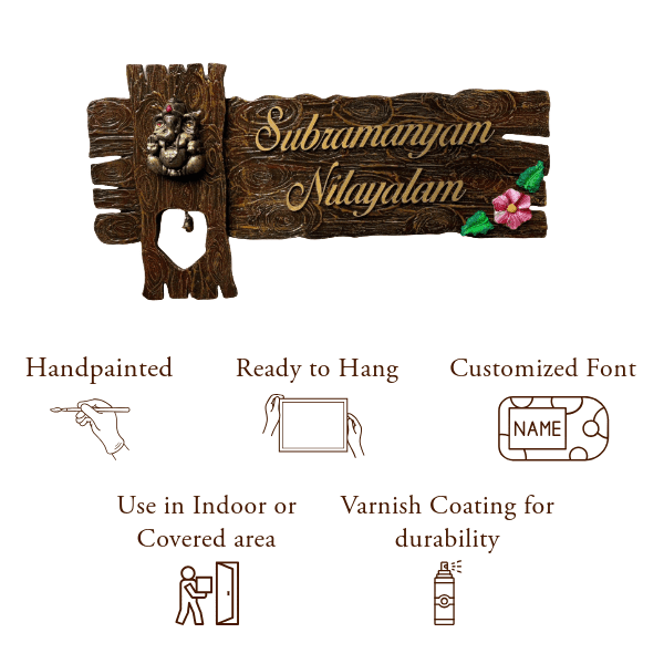 Ganesha Wooden Effect Nameplate