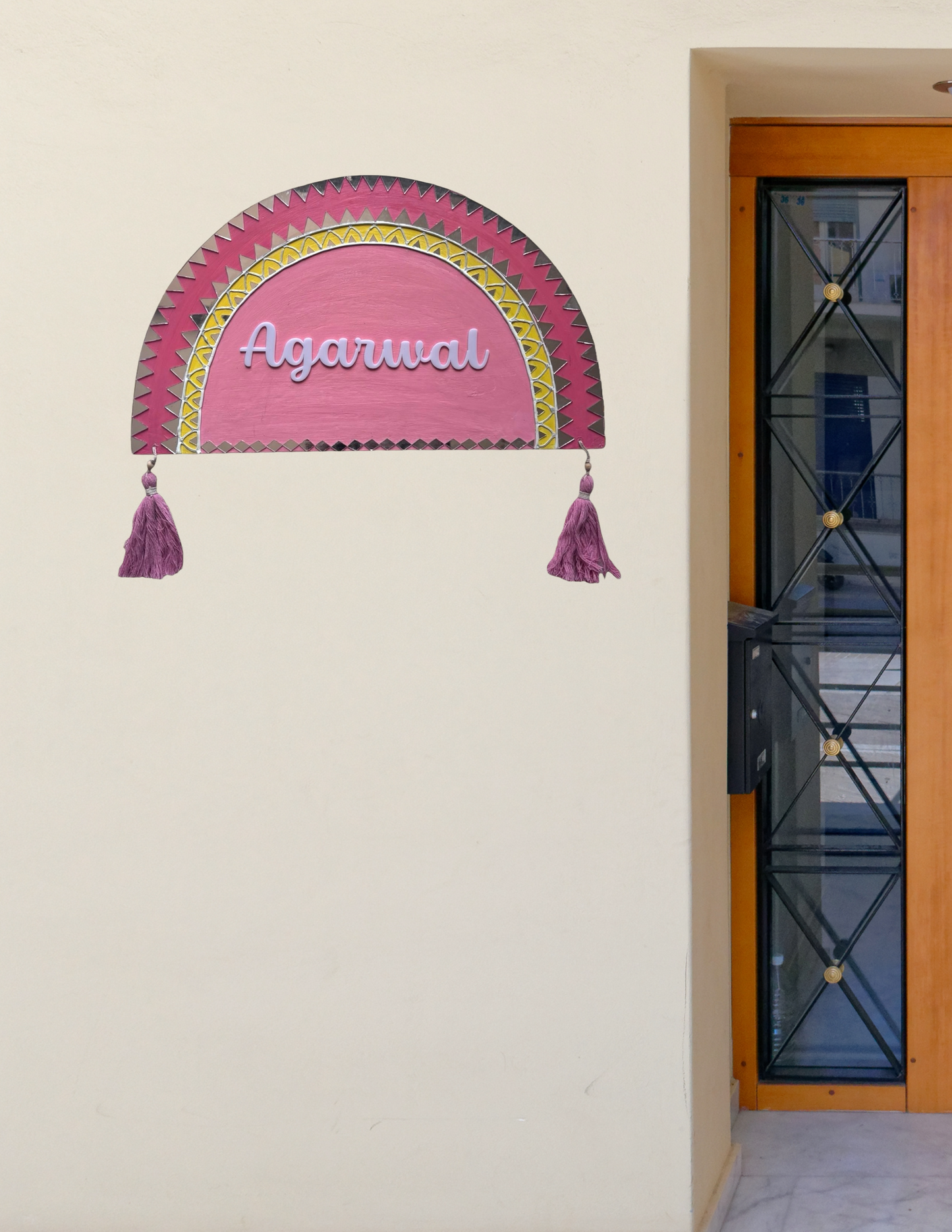 Lippan Art Mud Mirror Work Nameplate