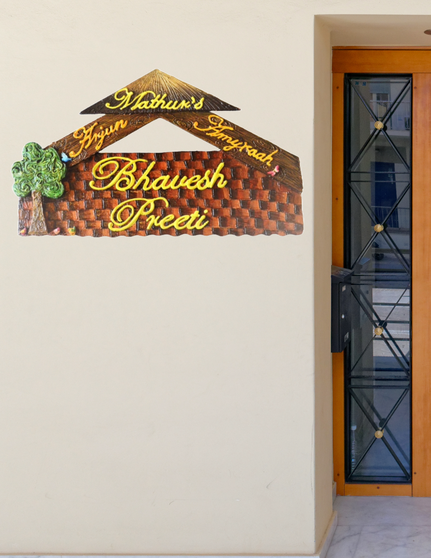 Wooden Hut Family Nameplate