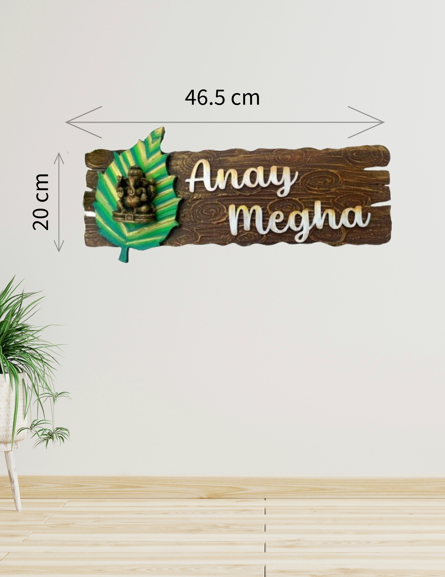 Leaf Ganesha Wooden Effect Nameplate