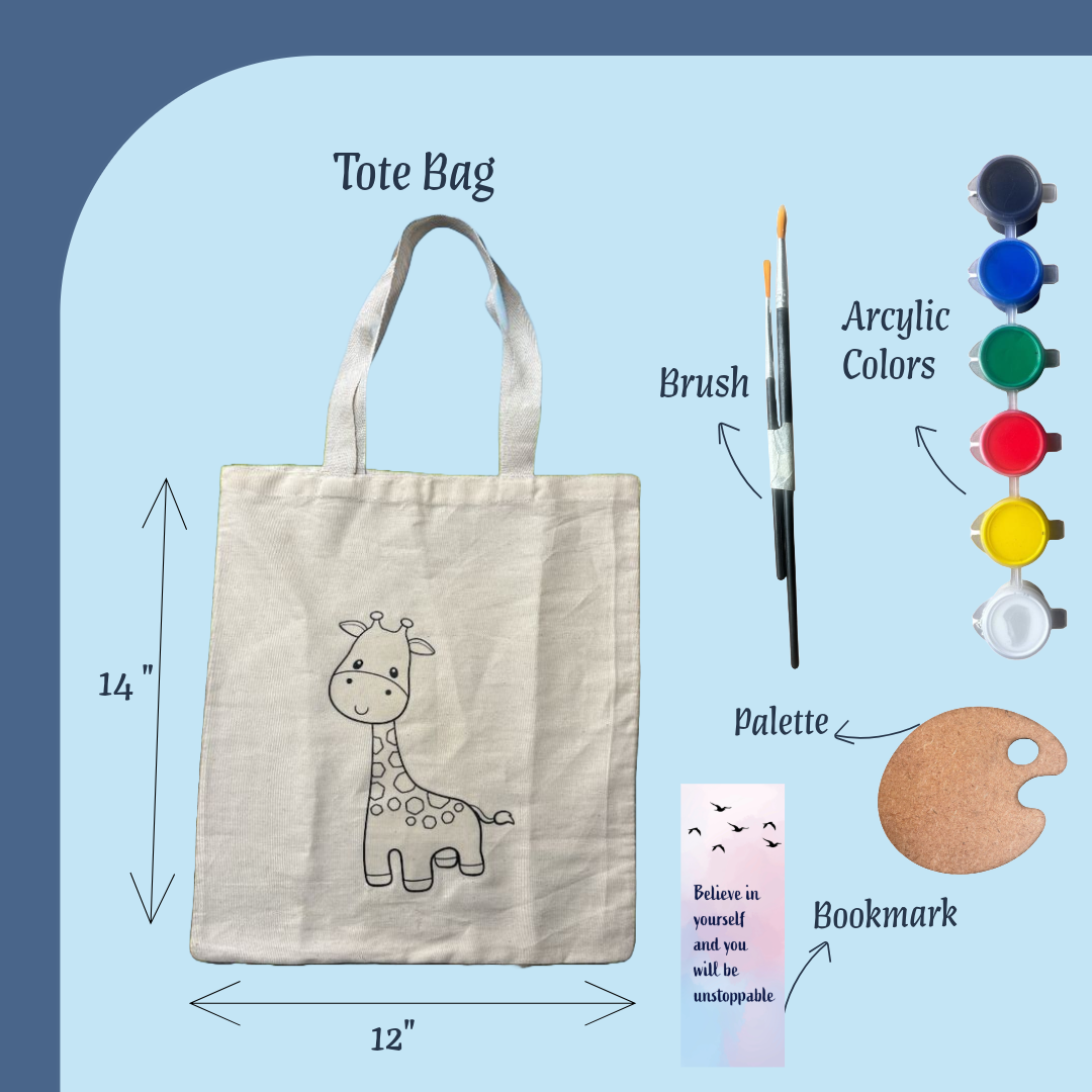 Animal-Themed Tote Bag Painting DIY Kit – Giraffe Design