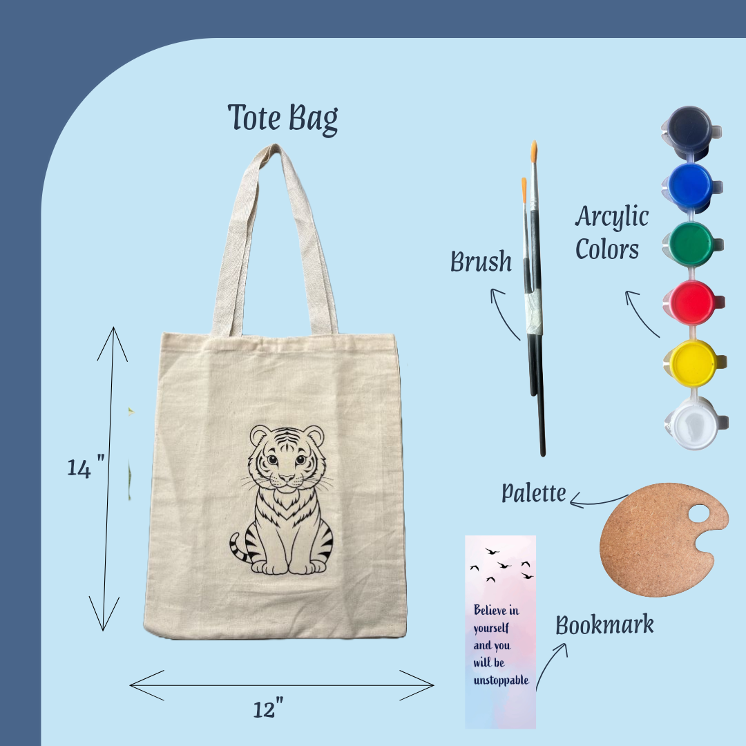 Animal-Themed Tote Bag Painting DIY Kit – Tiger Design