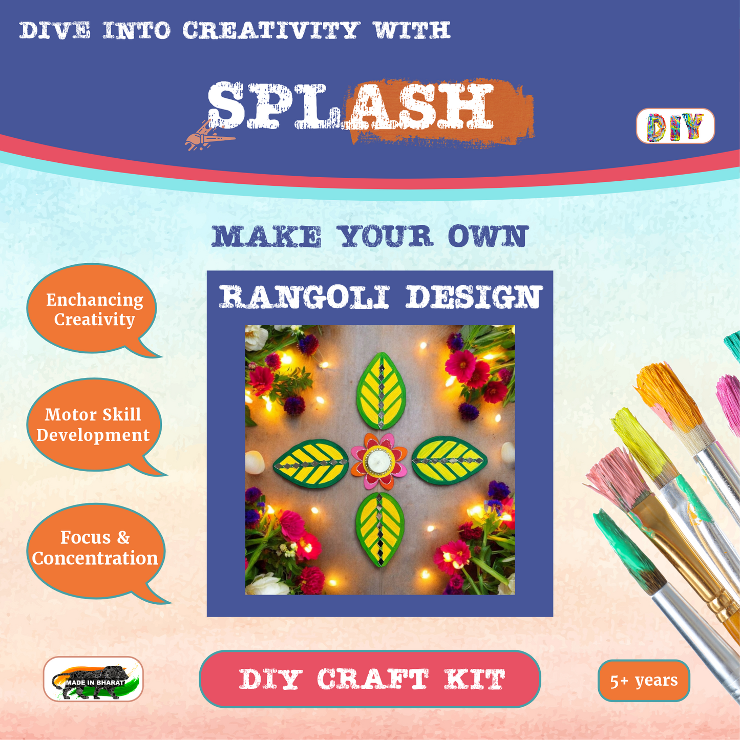 Floral Tea Light and Leaf Rangoli Design DIY Kit I SPLASH DIY Kit