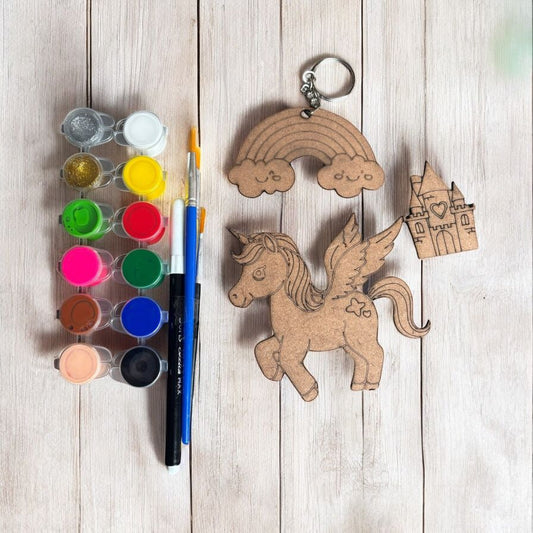 Unicorn Rainbow Keychain, Unicorn + Castle Fridge Magnet DIY Kit