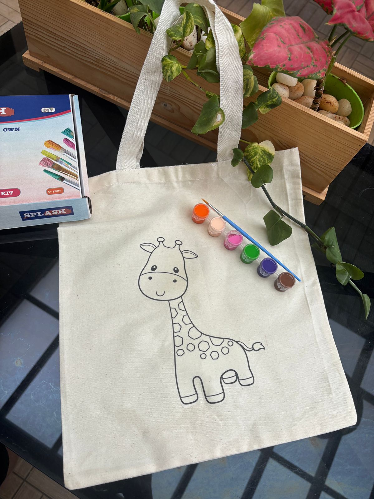 Animal-Themed Tote Bag Painting DIY Kit – Giraffe Design