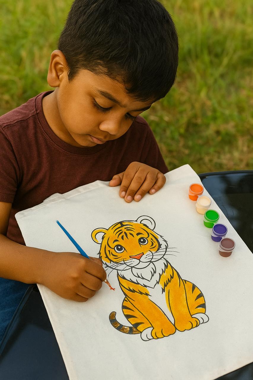Animal-Themed Tote Bag Painting DIY Kit – Tiger Design