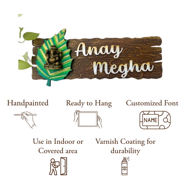 Leaf Ganesha Wooden Effect Nameplate